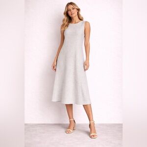 Ann Taylor Midi A-Line Shift Dress | Sleeveless Crewneck Gray White | Size 10